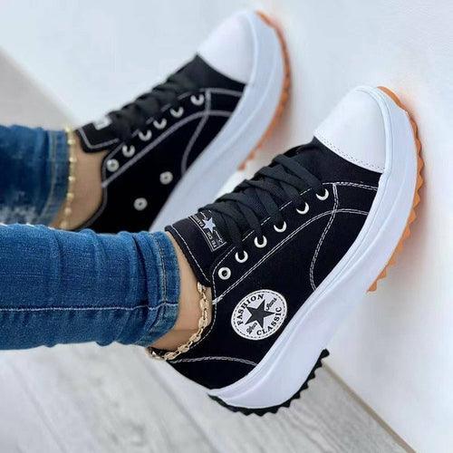 Flat Lace Up Sneakers Pattern Canvas Casual Sport Shoes For Women - VirtuousWares:Global