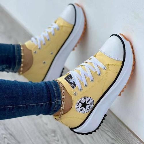 Flat Lace Up Sneakers Pattern Canvas Casual Sport Shoes For Women - VirtuousWares:Global