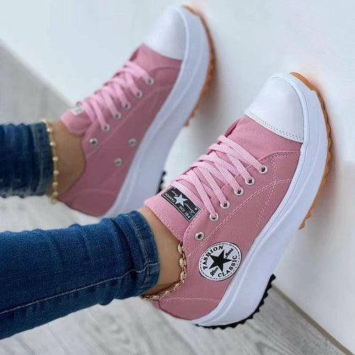 Flat Lace Up Sneakers Pattern Canvas Casual Sport Shoes For Women - VirtuousWares:Global