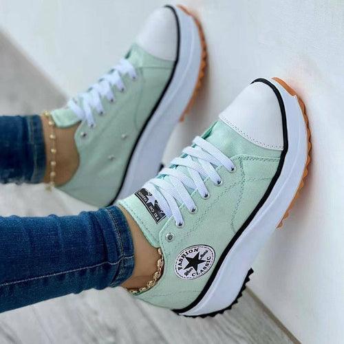 Flat Lace Up Sneakers Pattern Canvas Casual Sport Shoes For Women - VirtuousWares:Global