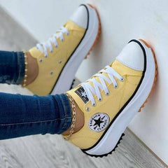 Flat Lace-Up Sneakers Pattern Canvas Shoes Casual Sport Shoes - VirtuousWares:Global