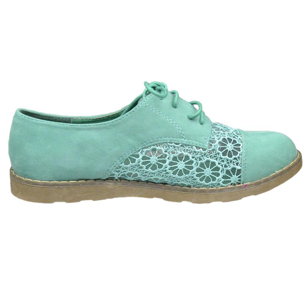 Flat shoes For Women Embroidered Flower Lace Up Oxford Flats Green - VirtuousWares:Global