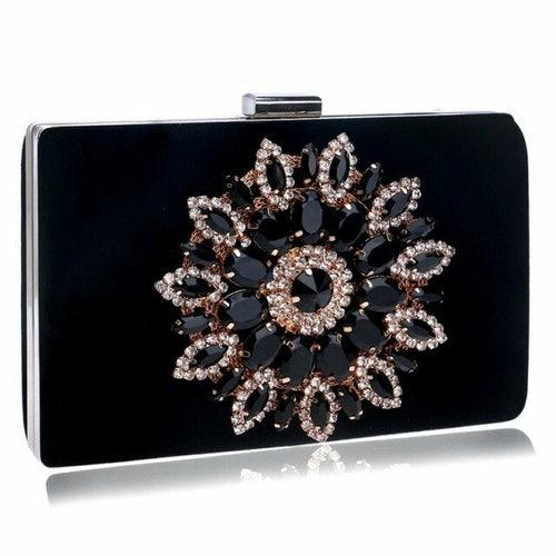 Flower Rhinestones Women Handbags Red Black Purple Gold Chain Shoulder - VirtuousWares:Global