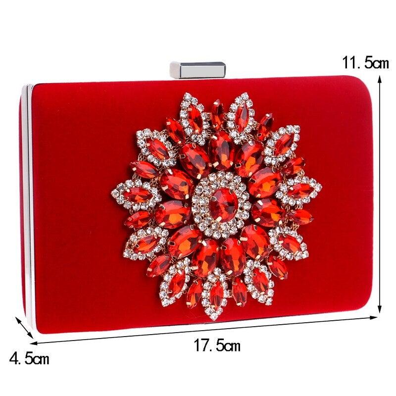 Flower Rhinestones Women Handbags Red Black Purple Gold Chain Shoulder - VirtuousWares:Global