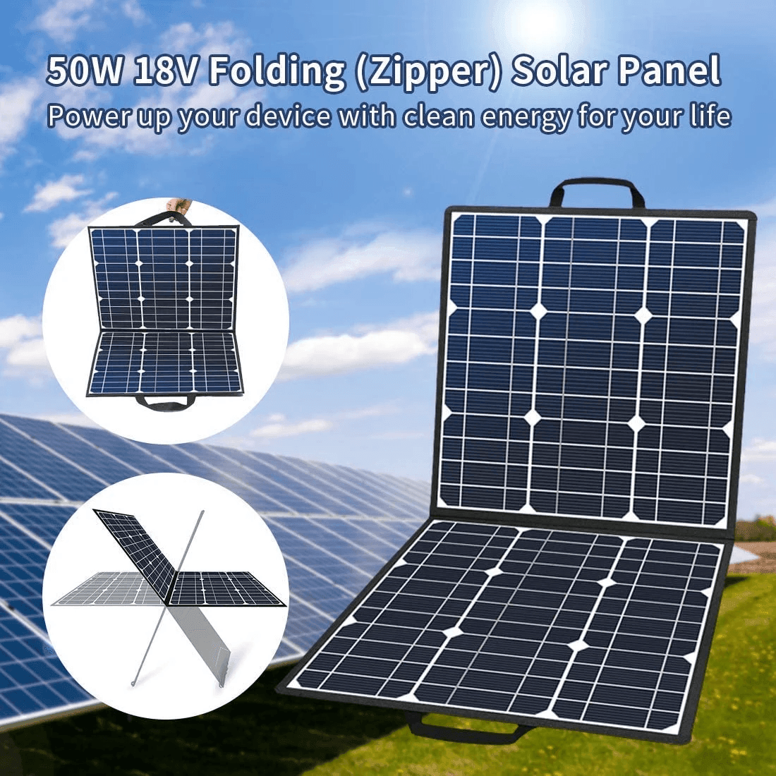 Foldable 50W 18V Portable Solar Panel - VirtuousWares:Global