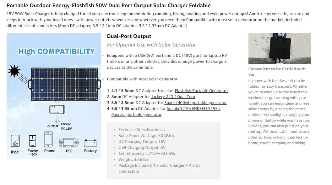 Foldable 50W 18V Portable Solar Panel - VirtuousWares:Global