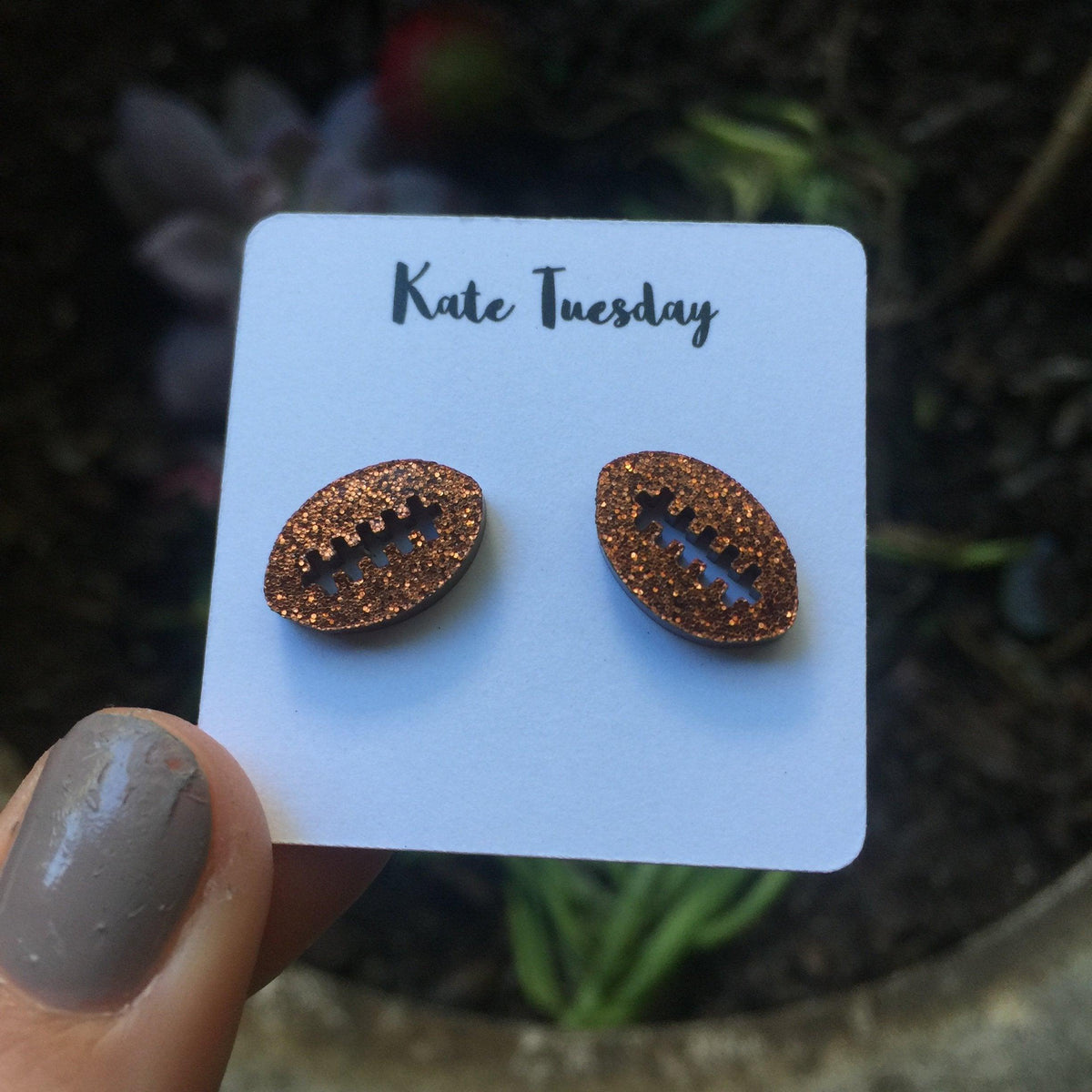 Football Copper Sparkly Stud Acrylic Earrings - VirtuousWares:Global