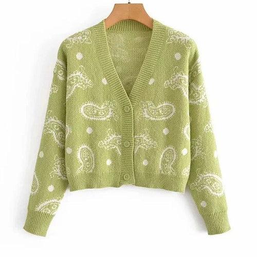 Foridol Paisley Print Knitted Sweater Cardigans Women Long Sleeve - VirtuousWares:Global