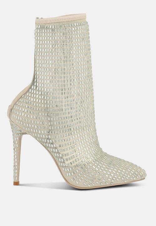 fortunate rhinestones embellished mesh boots - VirtuousWares:Global