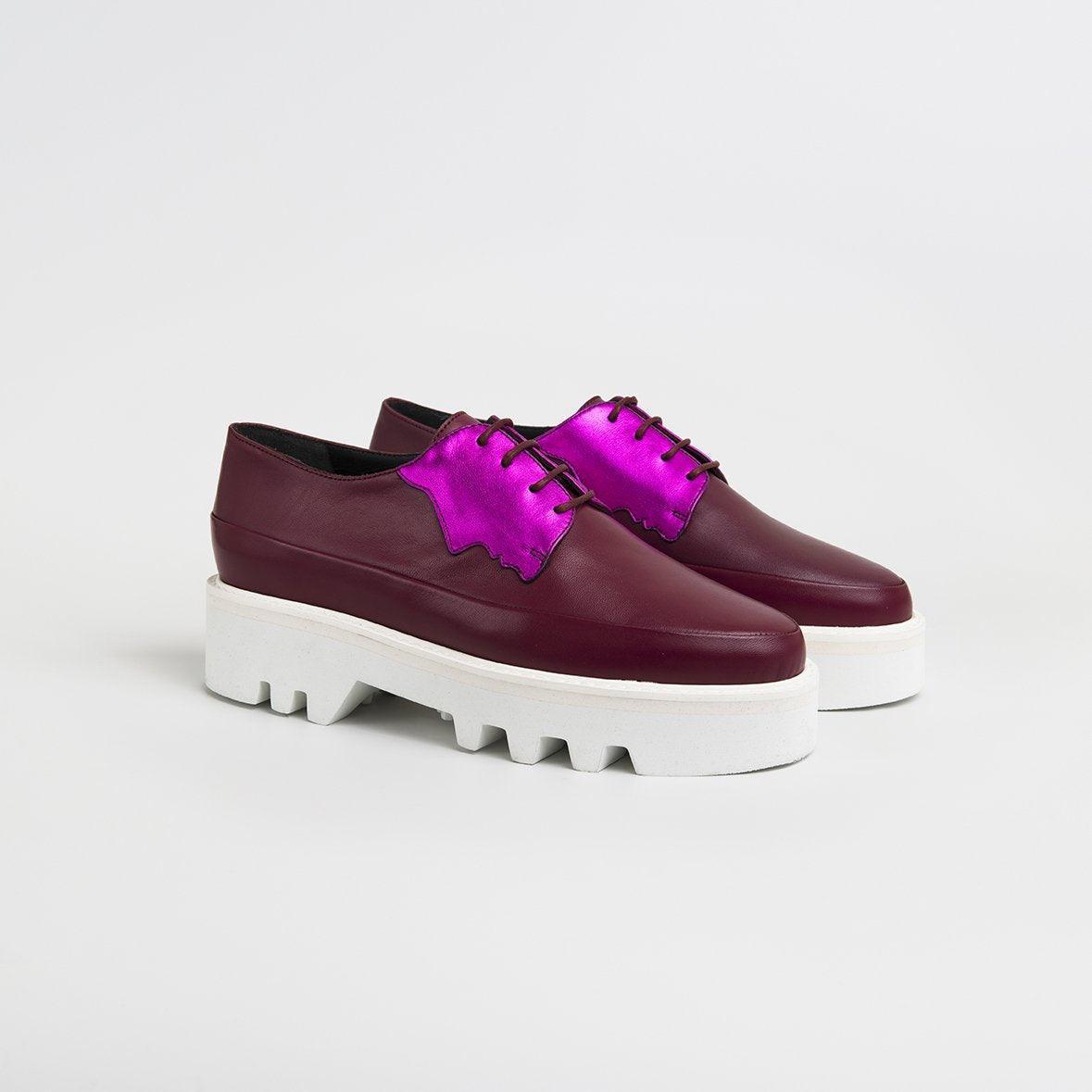 Fuchsia Leather Platform Creepers Shoes For women - VirtuousWares:Global