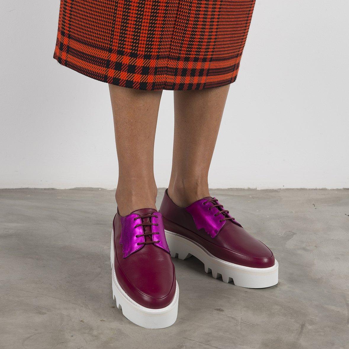 Fuchsia Leather Platform Creepers Shoes For women - VirtuousWares:Global