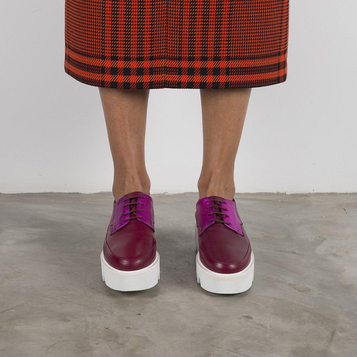 Fuchsia Leather Platform Creepers Shoes For women - VirtuousWares:Global