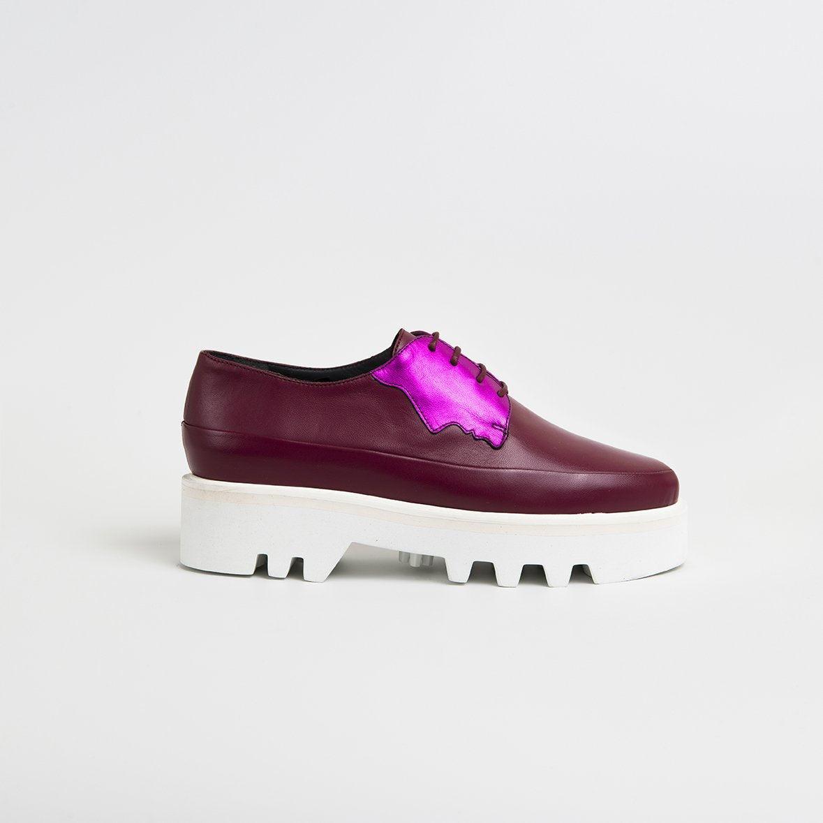 Fuchsia Leather Platform Creepers Shoes For women - VirtuousWares:Global