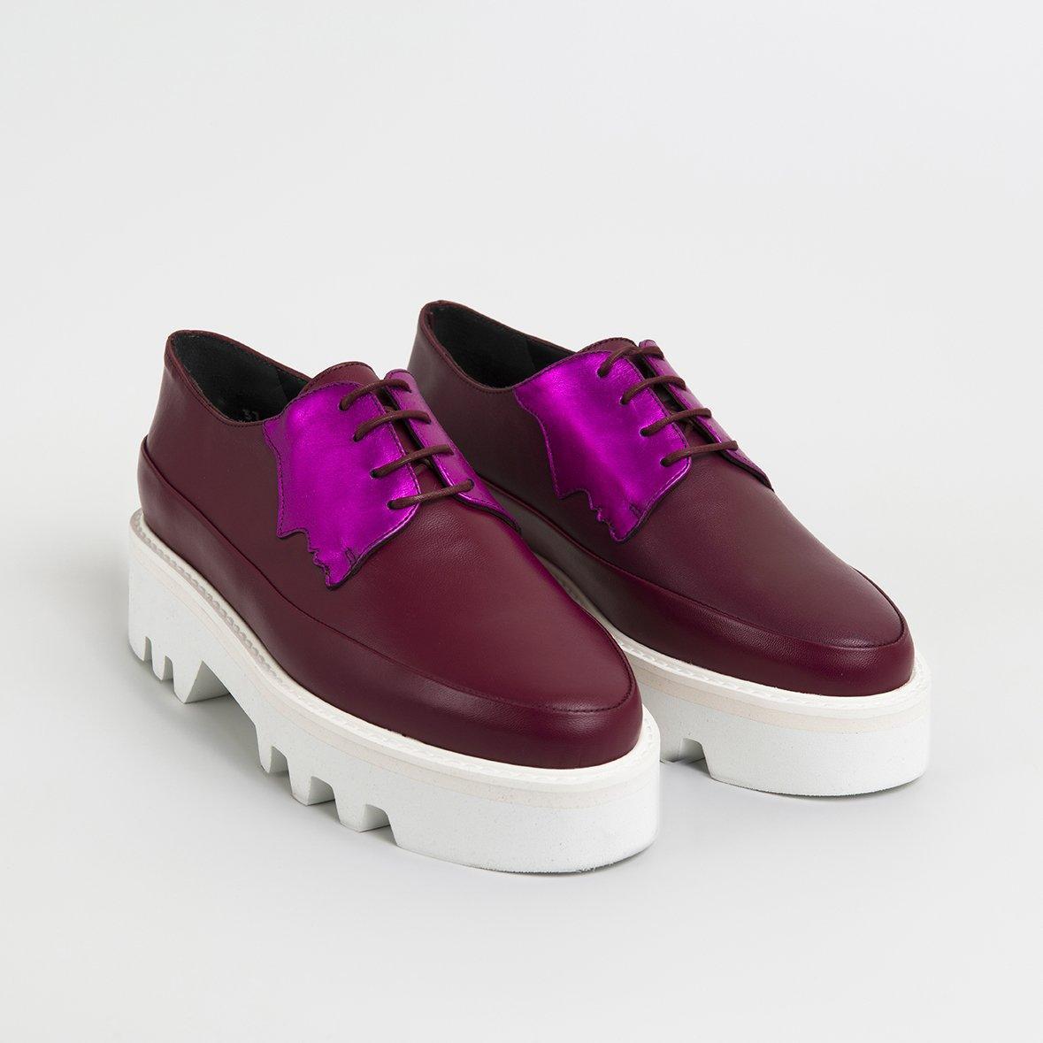 Fuchsia Leather Platform Creepers Shoes For women - VirtuousWares:Global