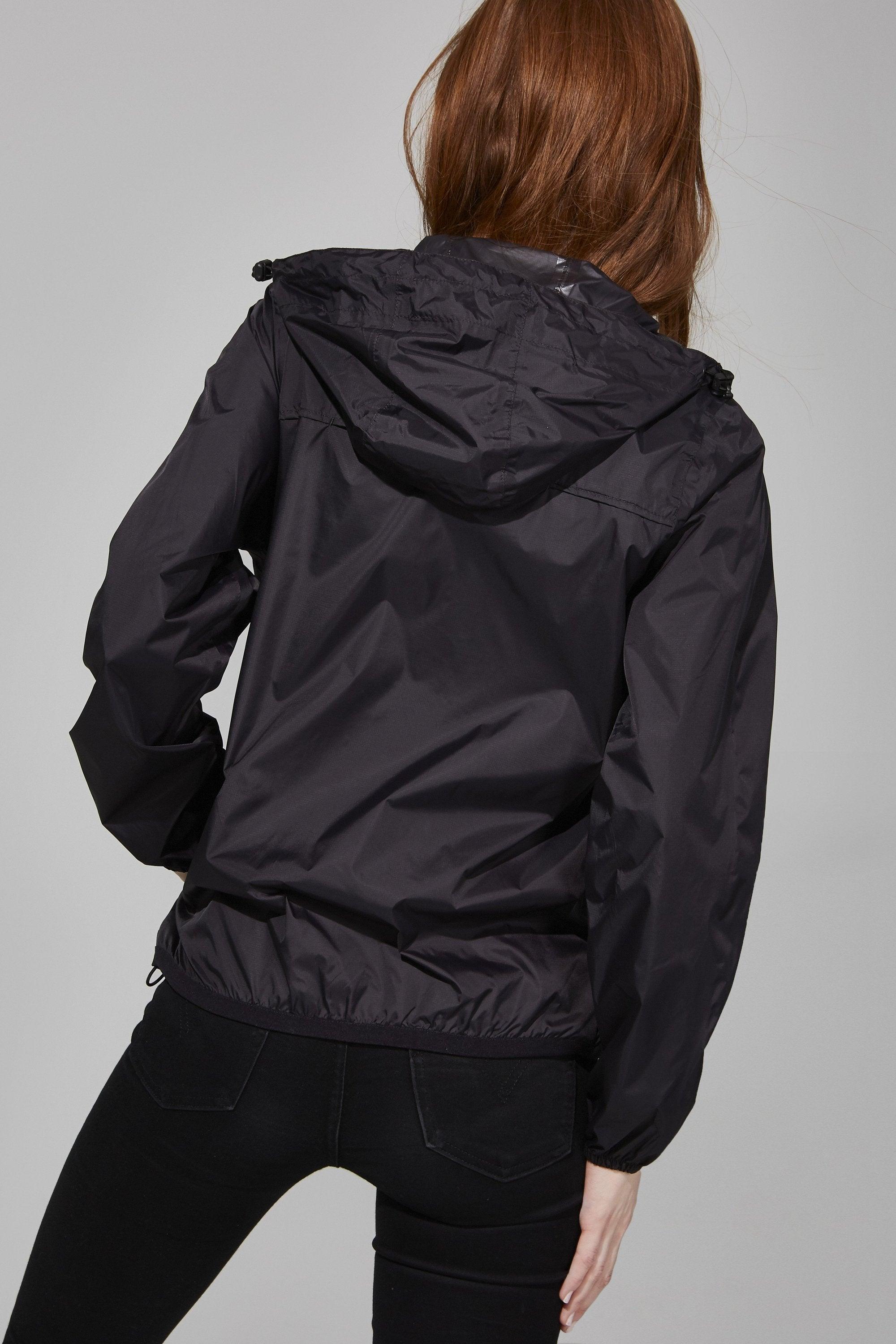 Full Zip Packable Rain Jacket and Windbreaker in Black - VirtuousWares:Global