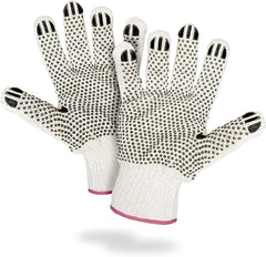 Two Side Dots Cotton String Knit Gloves Pack of 24 Gloves White Color