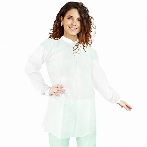 Disposable Lab Coats, 38 Long. Pack of 3 Blue Adult Work Gowns Small.