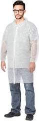Disposable Lab Coats, 43" Long. Pack of 120 White Work Gowns X-Large.