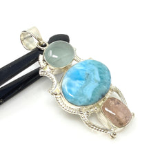 Gemstone Pendant - Larimar, Aquamarine and Morganite , Wire Wrapped - VirtuousWares:Global