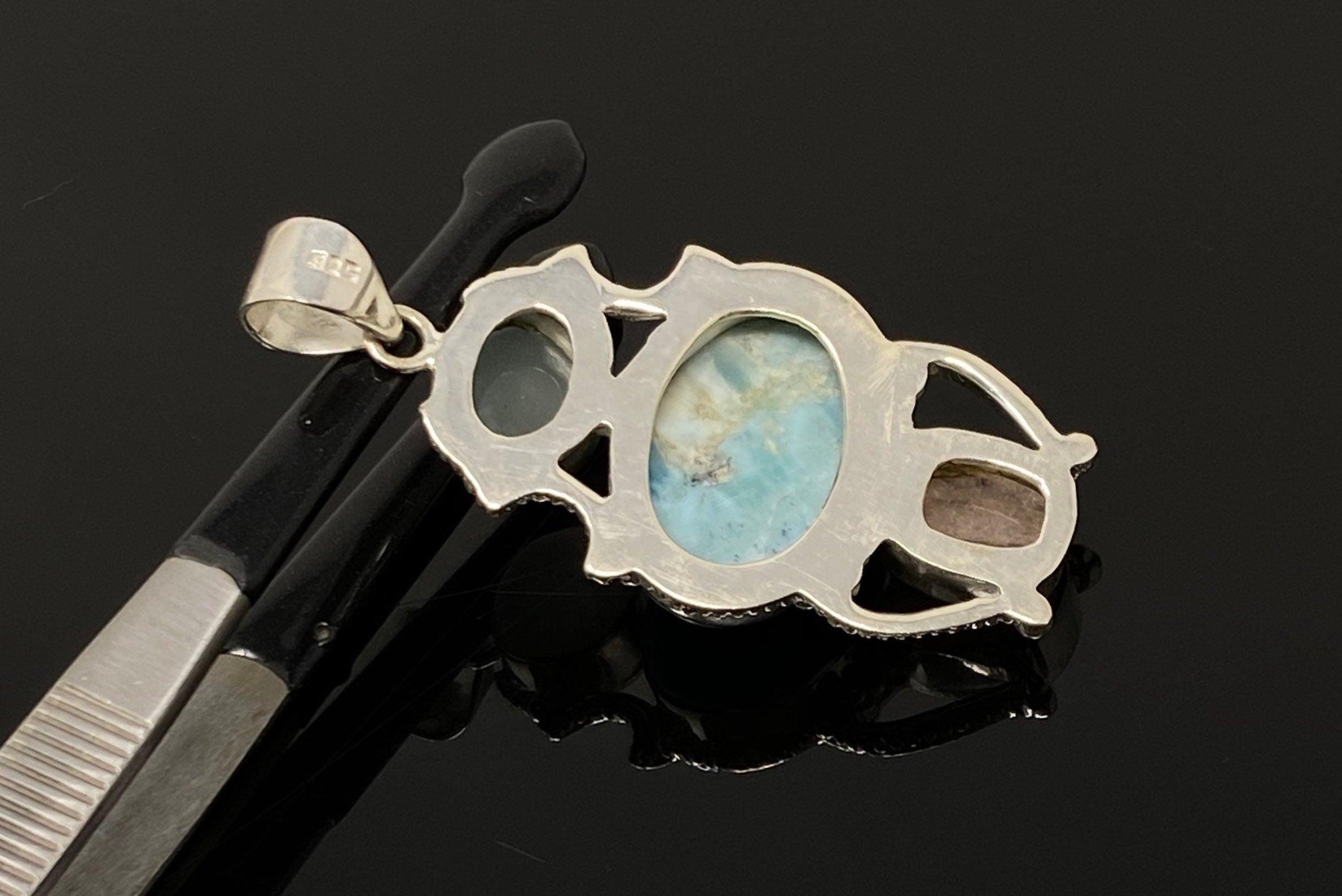 Gemstone Pendant - Larimar, Aquamarine and Morganite , Wire Wrapped - VirtuousWares:Global