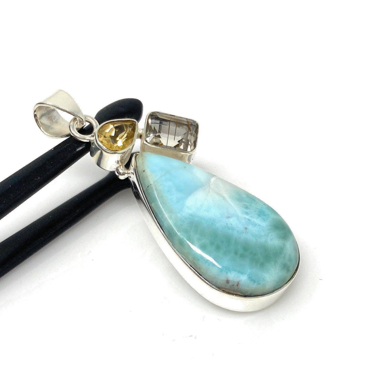 Gemstone Pendant - Larimar, Citrine and Golden Rutile, Bohemian - VirtuousWares:Global