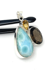 Gemstone Pendant - Larimar, Smokey Quartz and Citrine, Bohemian - VirtuousWares:Global