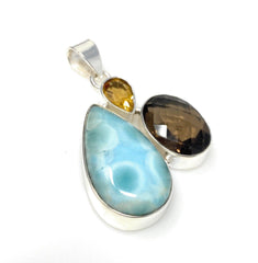 Gemstone Pendant - Larimar, Smokey Quartz and Citrine, Bohemian - VirtuousWares:Global