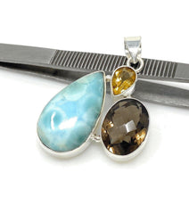 Gemstone Pendant - Larimar, Smokey Quartz and Citrine, Bohemian - VirtuousWares:Global