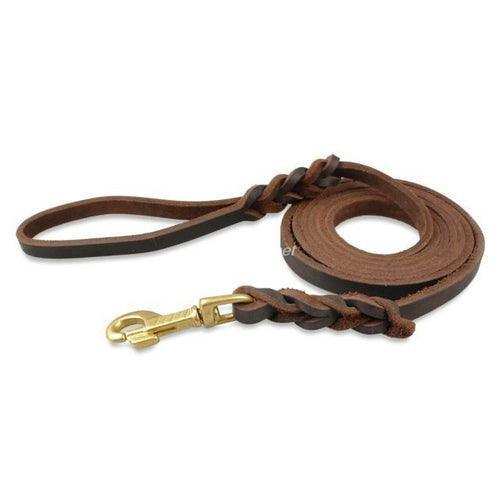 Genuine Leather Dog Leash Dogs Long Leashes Braided Pet Walking - VirtuousWares:Global