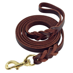 Genuine Leather Dog Leash Dogs Long Leashes Braided Pet Walking - VirtuousWares:Global