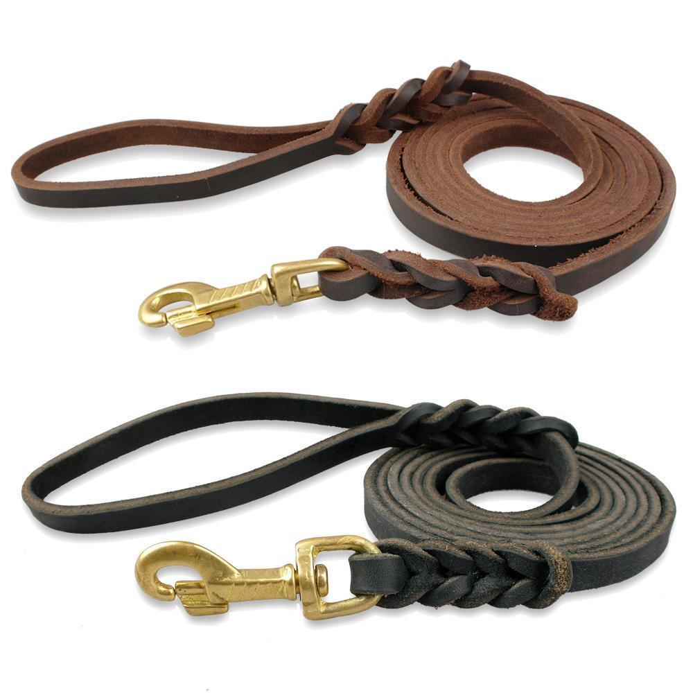 Genuine Leather Dog Leash Dogs Long Leashes Braided Pet Walking - VirtuousWares:Global
