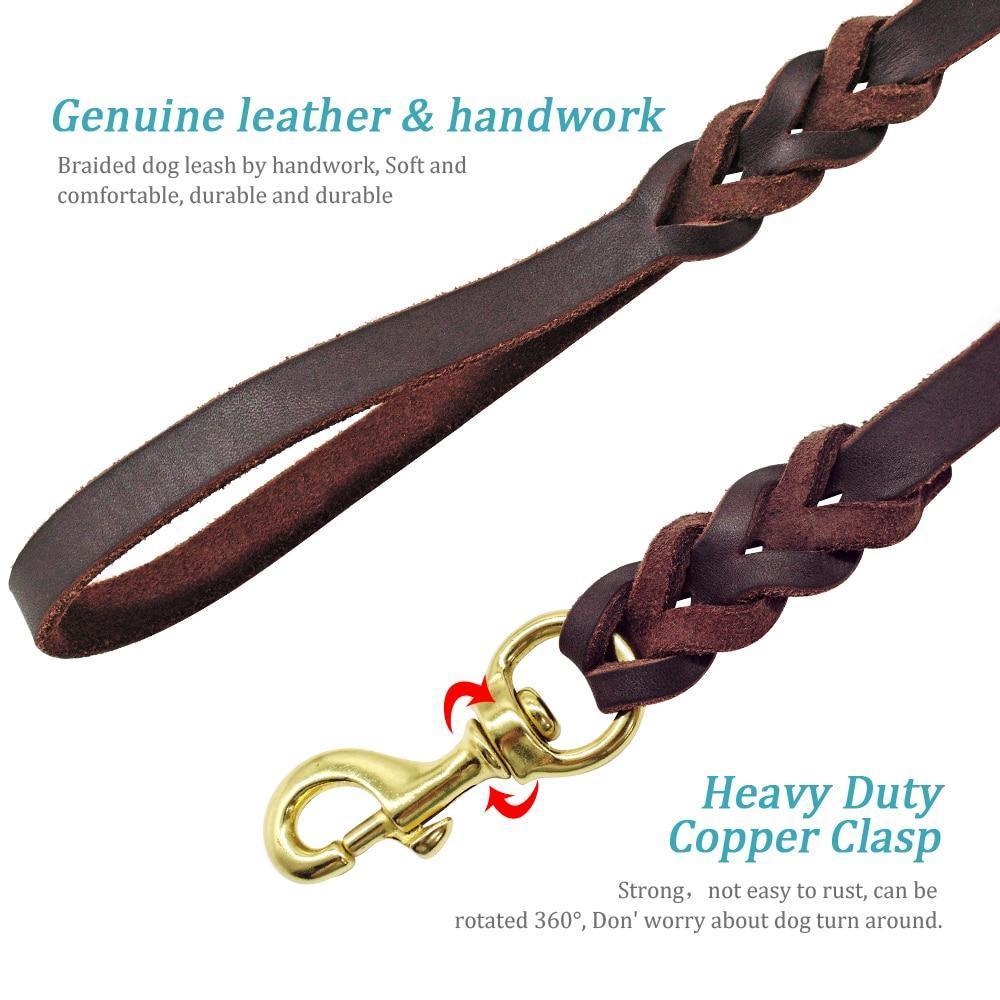 Genuine Leather Dog Leash Dogs Long Leashes Braided Pet Walking - VirtuousWares:Global