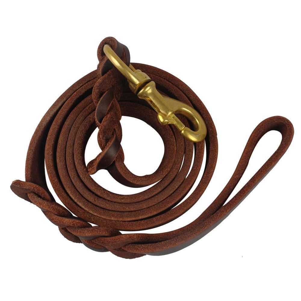 Genuine Leather Dog Leash Dogs Long Leashes Braided Pet Walking - VirtuousWares:Global