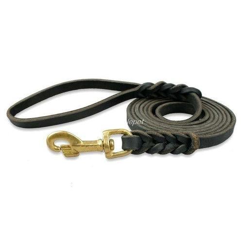 Genuine Leather Dog Leash Dogs Long Leashes Braided Pet Walking - VirtuousWares:Global