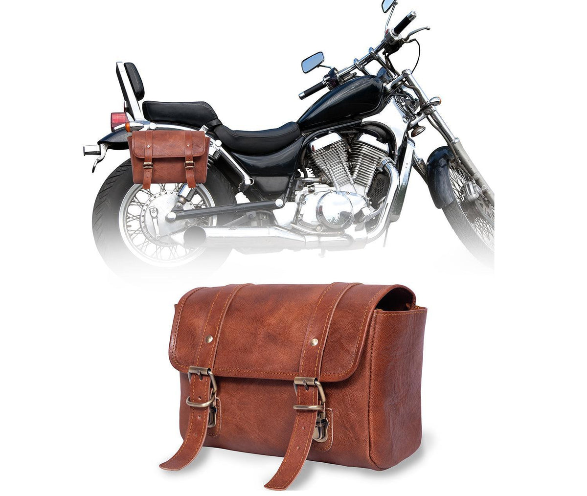 Genuine Leather Handmade Motorcycle Side Bag Carrier for All Bike - VirtuousWares:Global