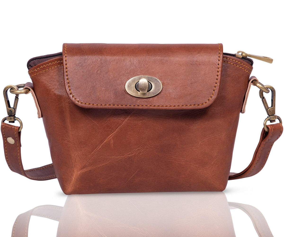 Genuine Leather Small Cross body Purse for Women, Small Saddle Handbag - VirtuousWares:Global