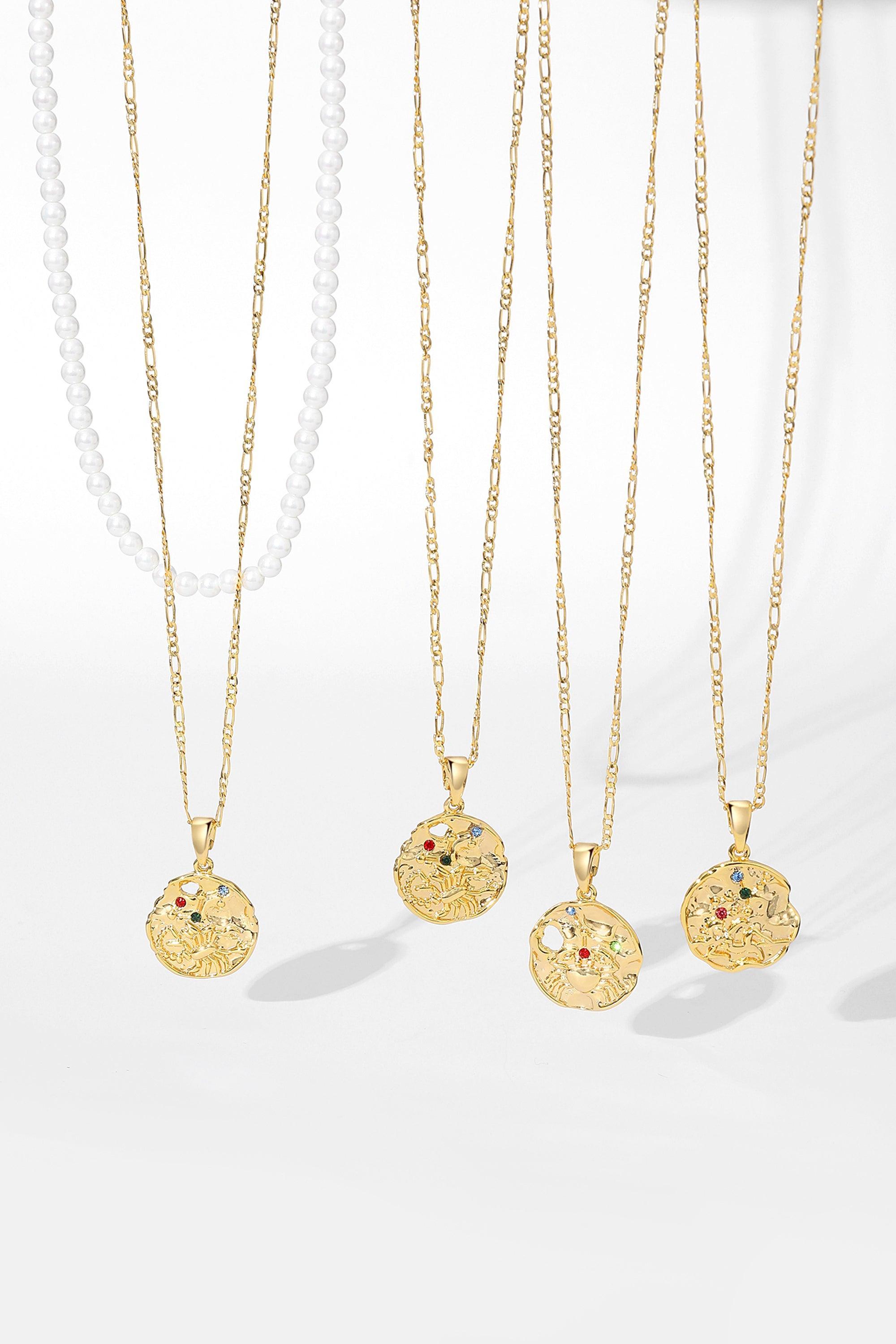 Gold Sculptural Zodiac Sign Pendant Necklace Set - VirtuousWares:Global