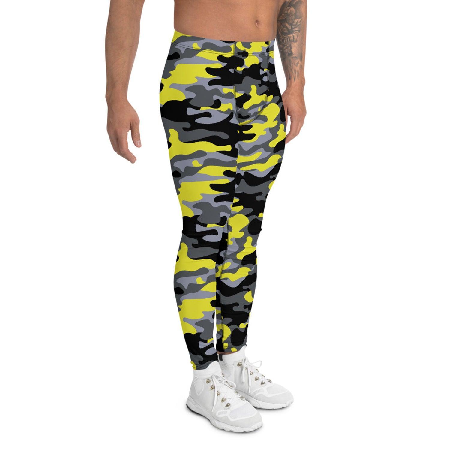 Gray and Yellow Camo Leggings for Men - VirtuousWares:Global