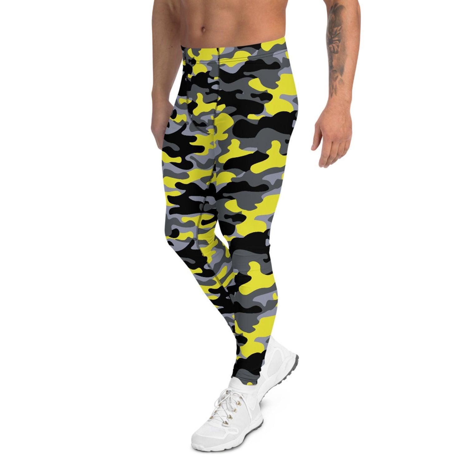 Gray and Yellow Camo Leggings for Men - VirtuousWares:Global