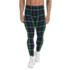 Green and Blue Plaid Tartan Leggings for Men - VirtuousWares:Global