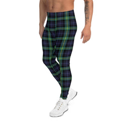 Green and Blue Plaid Tartan Leggings for Men - VirtuousWares:Global