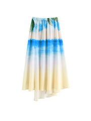 Green Boho Printed Elastic Waist Irregular Length Skirt - VirtuousWares:Global