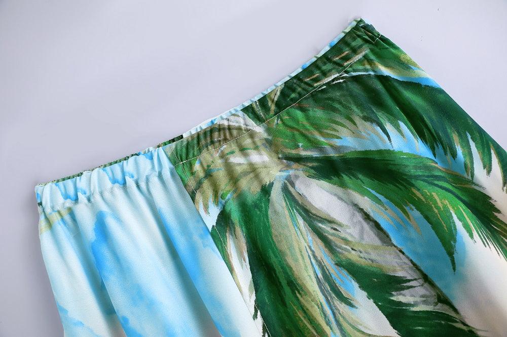 Green Boho Printed Elastic Waist Irregular Length Skirt - VirtuousWares:Global