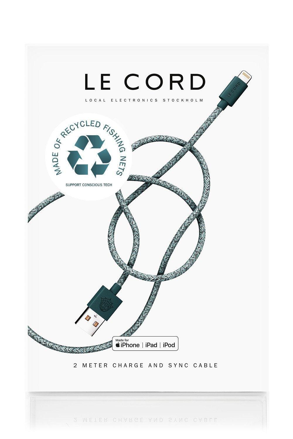 Green iPhone Lightning cable · 2 meter · Made of recycled fishing nets - VirtuousWares:Global