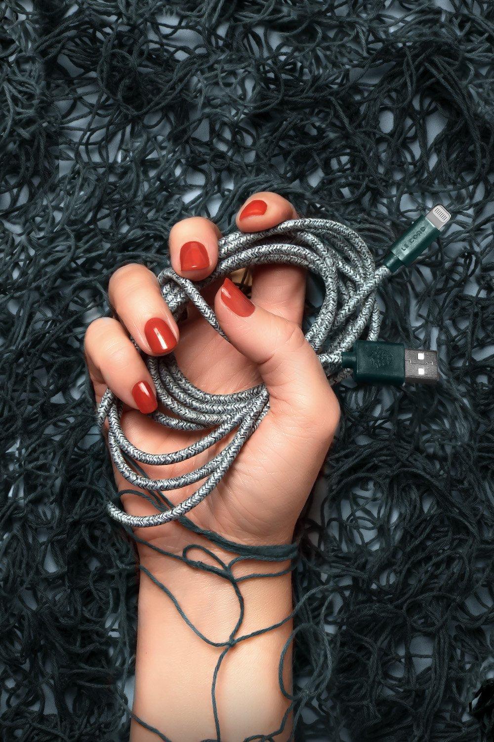 Green iPhone Lightning cable · 2 meter · Made of recycled fishing nets - VirtuousWares:Global