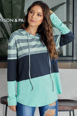 Green Speak to Me Color Block Drawstring Hoodie - VirtuousWares:Global