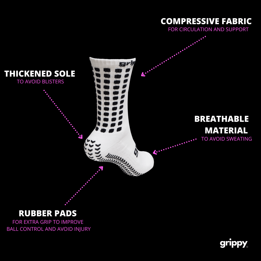 Grippy Non Slip Football Grip Socks - White - VirtuousWares:Global