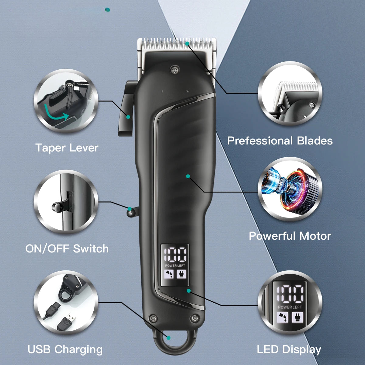 Hair Clipper Professional Hair Cutting Machine Barber Rechargeable - VirtuousWares:Global