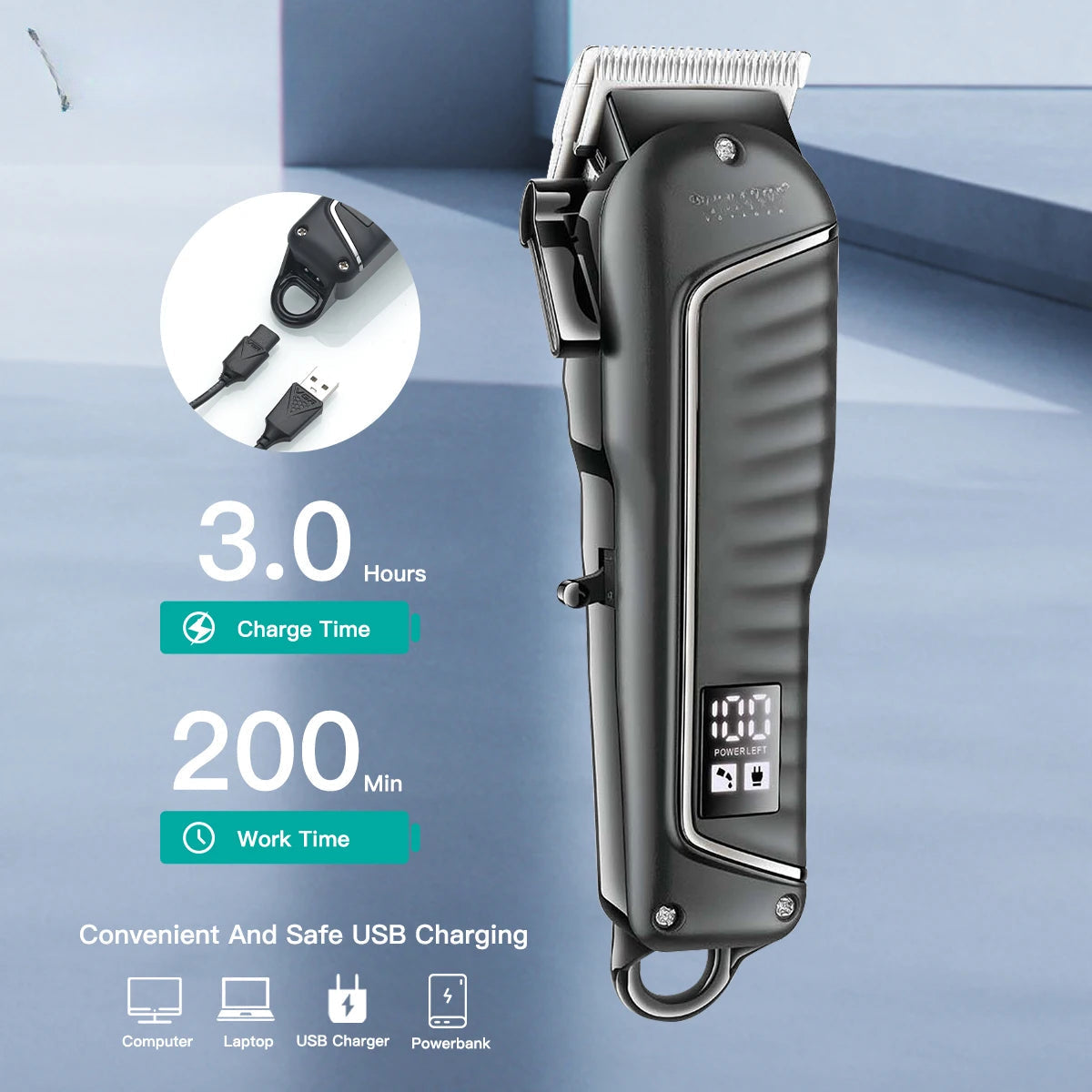 Hair Clipper Professional Hair Cutting Machine Barber Rechargeable - VirtuousWares:Global