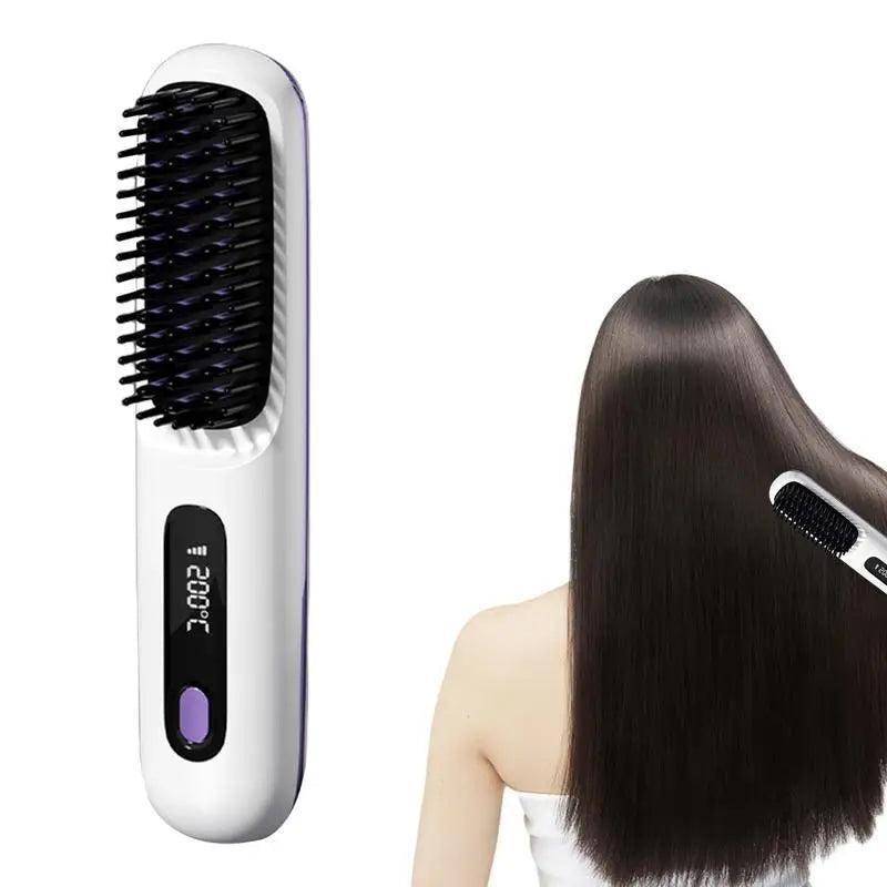 Hair Straightener Brush Electric Hot Comb With 3 Heating Settings USB - VirtuousWares:Global